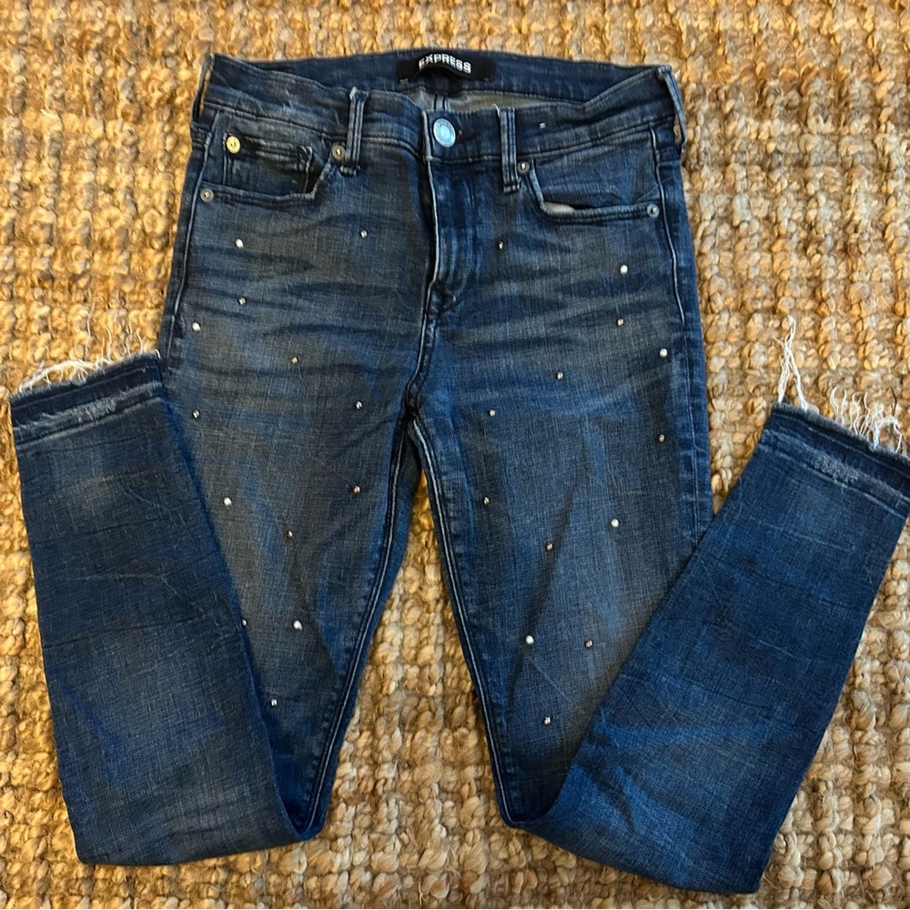 Express Dark Blue Embellished Cropped Jeans-size 2